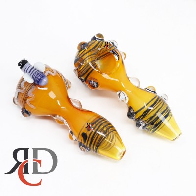 GLASS PIPE GOLDEN W/ INSECT & DOT ART GP7616 1CT